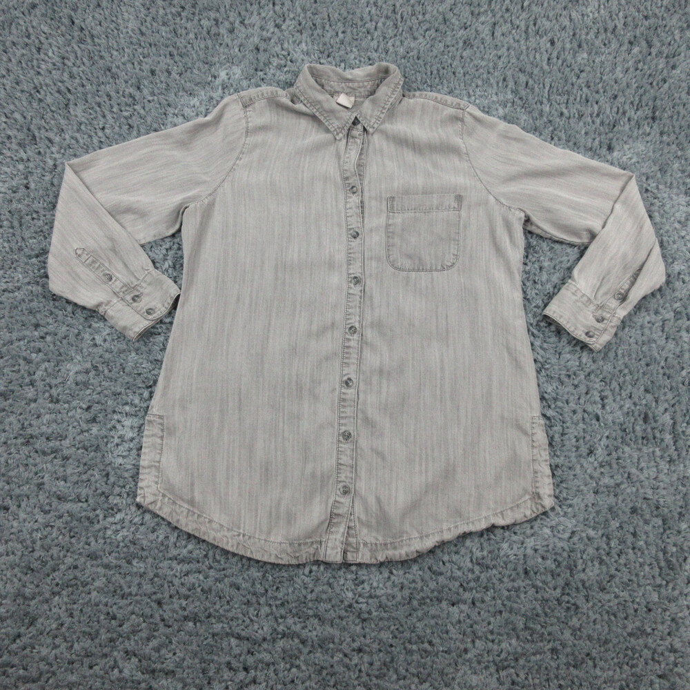 Chicos Shirt Womens 1 US 8/10 Gray Basic Long Sleeve Button Up